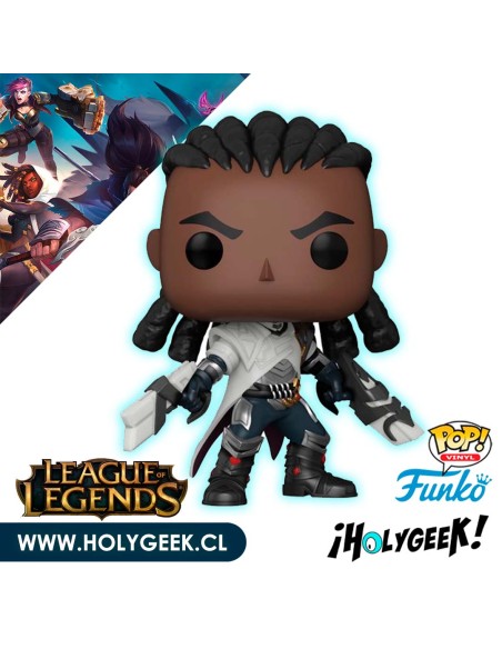 Funko Pop! de Lucian de League of Legends, sosteniendo sus pistolas reliquia. Lucian lleva su atuendo característico.
