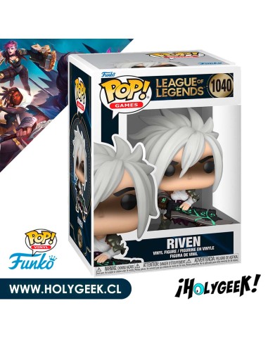 Funko Pop! de Riven de League of Legends, sosteniendo su Espada Rota. Riven lleva su armadura característica.