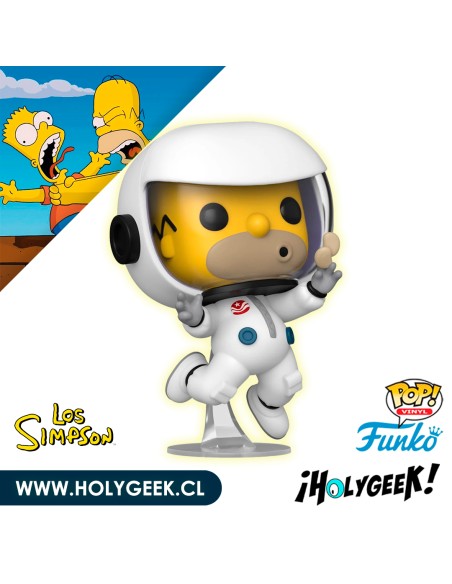 Funko Pop! de Homer Simpson con un traje espacial blanco, azul y rojo.