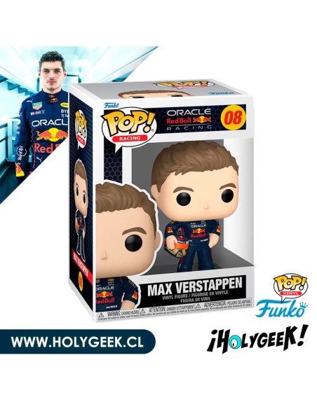 figura de vinilo Funko Pop! de Max Verstappen, piloto de Fórmula 1, con su casco de carreras