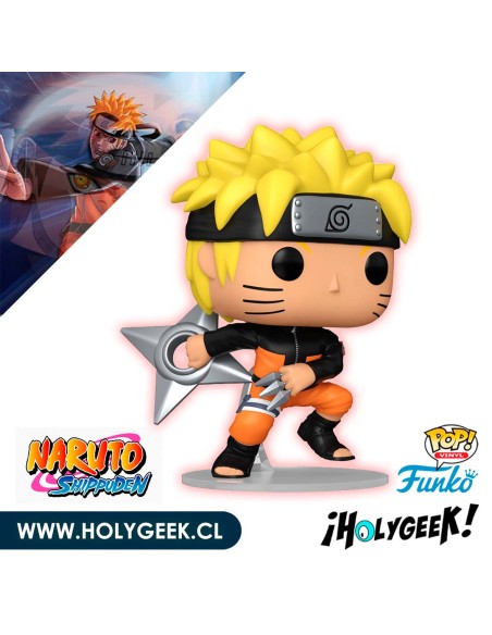 Funko Pop! de Naruto Uzumaki de Naruto: Shippuden, sosteniendo un shuriken.