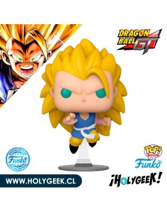 Funko Pop! de Goku en su transformación Super Saiyan 3 de Dragon Ball GT, con su cabello largo y aura amarilla.