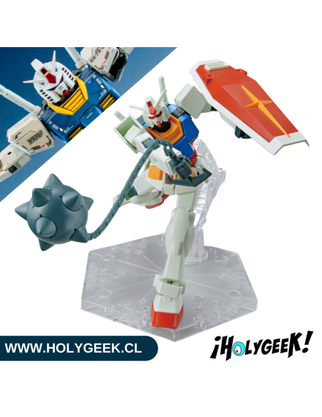 Model Kit de Bandai del RX-78-2 Gundam con múltiples armas y accesorios.