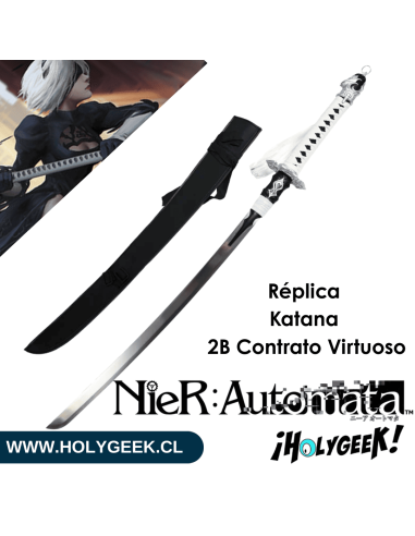 katana Contrato Virtuoso del videojuego NieR: Automata, con hoja de acero, empuñadura de madera, guarda de metal