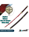 katana Río de Sangre del videojuego Elden Ring. Se aprecia la hoja de acero, la tsuba de metal y la saya