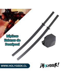 Dos réplicas inspiradas en Deadpool 1, con hojas de acero, tsuba de metal, saya y mango de madera. una funda de espalda