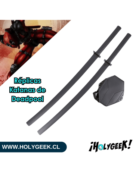 Dos réplicas inspiradas en Deadpool 1, con hojas de acero, tsuba de metal, saya y mango de madera. una funda de espalda