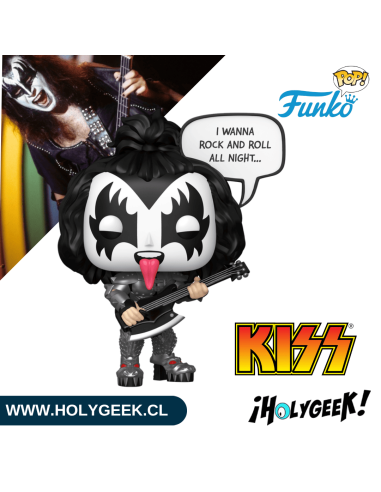 figura de vinilo de Gene Simmons "The Demon" mostrando el maquillaje, la armadura y la clásica expresión con la lengua afuera.