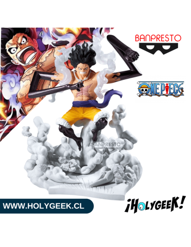Figura coleccionable Banpresto Senkozekkei de Monkey D. Luffy Gear 4 flotando sobre nube de humo en pose de ataque