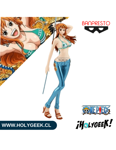 Banpresto Glitter & Glamours de Nami Special Color Ver. A con top bikini verde y jeans metalizados
