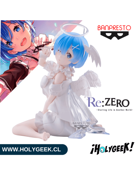 Rem Sweet Angel Ver. sentada con alas transparentes sobre fondo neutro de HolyGeek