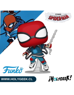 figura coleccionable Funko Pop Peter Parker traje casero 1527 mostrando su diseño animado
