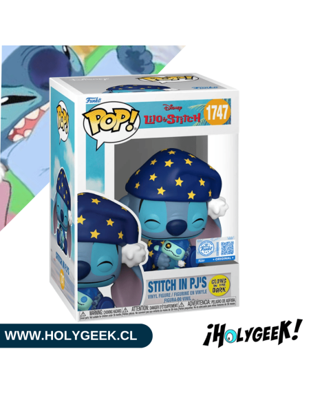 Vista lateral y posterior del empaque tipo Display oficial de Funko Pop! Lilo & Stitch Stitch #1747