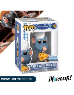 Remy sosteniendo su trozo de queso, mostrando los detalles de su diseño y expresión. 2