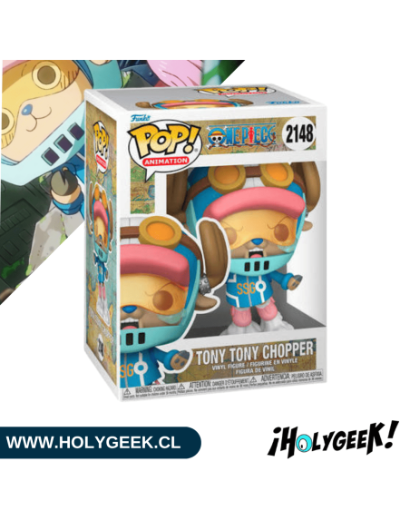 Vista lateral y posterior del empaque tipo Display oficial de Funko Pop! One Piece Chopper #2148.