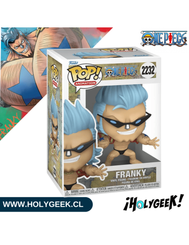 Vista lateral y posterior del empaque tipo Display oficial de Funko Pop! One Piece Franky #2232.