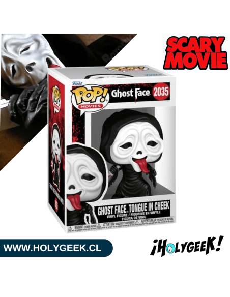 Vista lateral y posterior del empaque tipo Display oficial de Funko Pop! Scary Movie Ghost Face #2035.