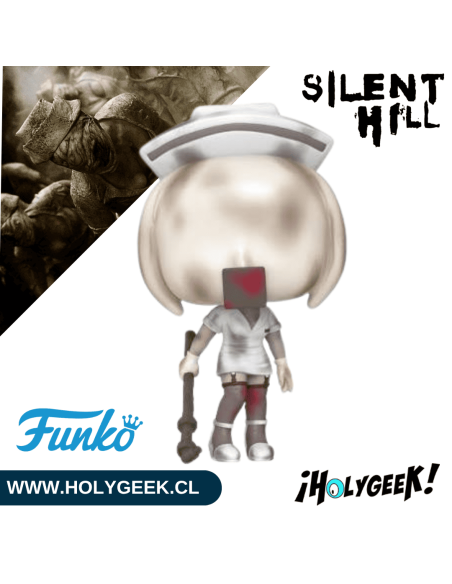 enfermera de Silent Hill mostrando los detalles de la bata, el arma y la máscara característica.