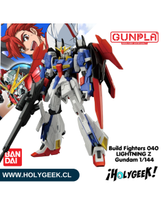 "Figura articulada y ensamblada del Lightning Z Gundam mostrando sus accesorios y diseño aerodinámico