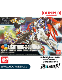 "Figura articulada y ensamblada del Lightning Z Gundam mostrando sus accesorios y diseño aerodinámico 2