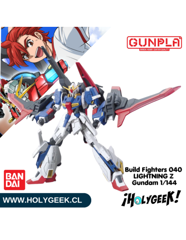 "Figura articulada y ensamblada del Lightning Z Gundam mostrando sus accesorios y diseño aerodinámico