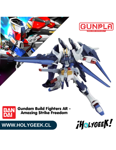 Figura ensamblada del Amazing Strike Freedom Gundam mostrando sus alas y armamento desplegado