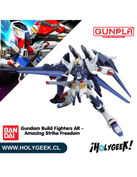 Figura ensamblada del Amazing Strike Freedom Gundam mostrando sus alas y armamento desplegado