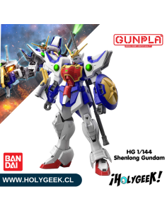 Figura ensamblada del Shenlong Gundam mostrando su brazo Dragon Fang extendido