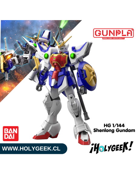 Figura ensamblada del Shenlong Gundam mostrando su brazo Dragon Fang extendido