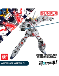 Figura ensamblada del Unicorn Gundam en Modo Destroy mostrando su psycho-frame 2