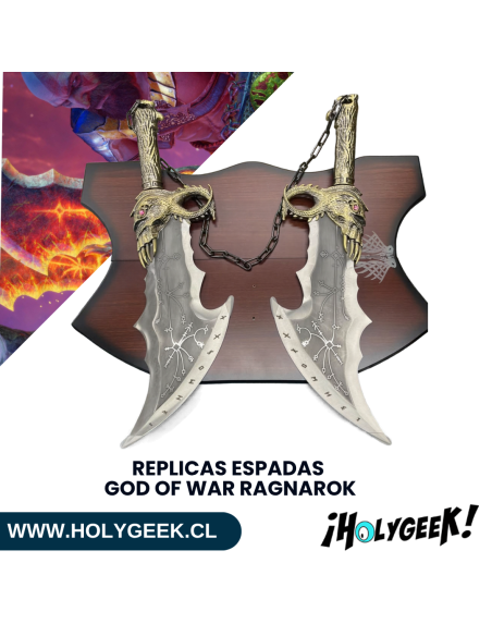 Replicas de las Espadas del Caos God of War Ragnarok en acero al carbono con base de madera para pared