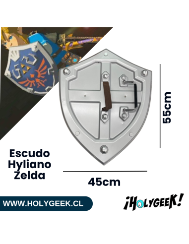 Parte posterior del Escudo Hyliano de Link en aleación metálica con agarres para cosplay y pared
