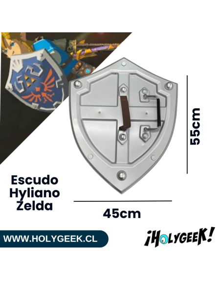 Parte posterior del Escudo Hyliano de Link en aleación metálica con agarres para cosplay y pared