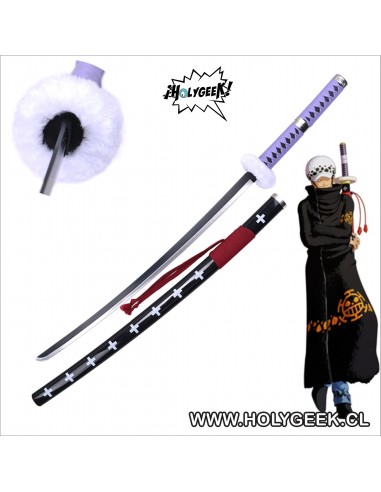 Kikoku de Trafalgar Law de One Piece, con una vaina negra y una empuñadura y guarda detalladas.